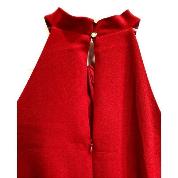 JULIA JORDAN - NWT - L Sz 8 Knot Neck Tulip Hem Midi Dress in Red Scuba Crepe ♥️ - Picture 11 of 16